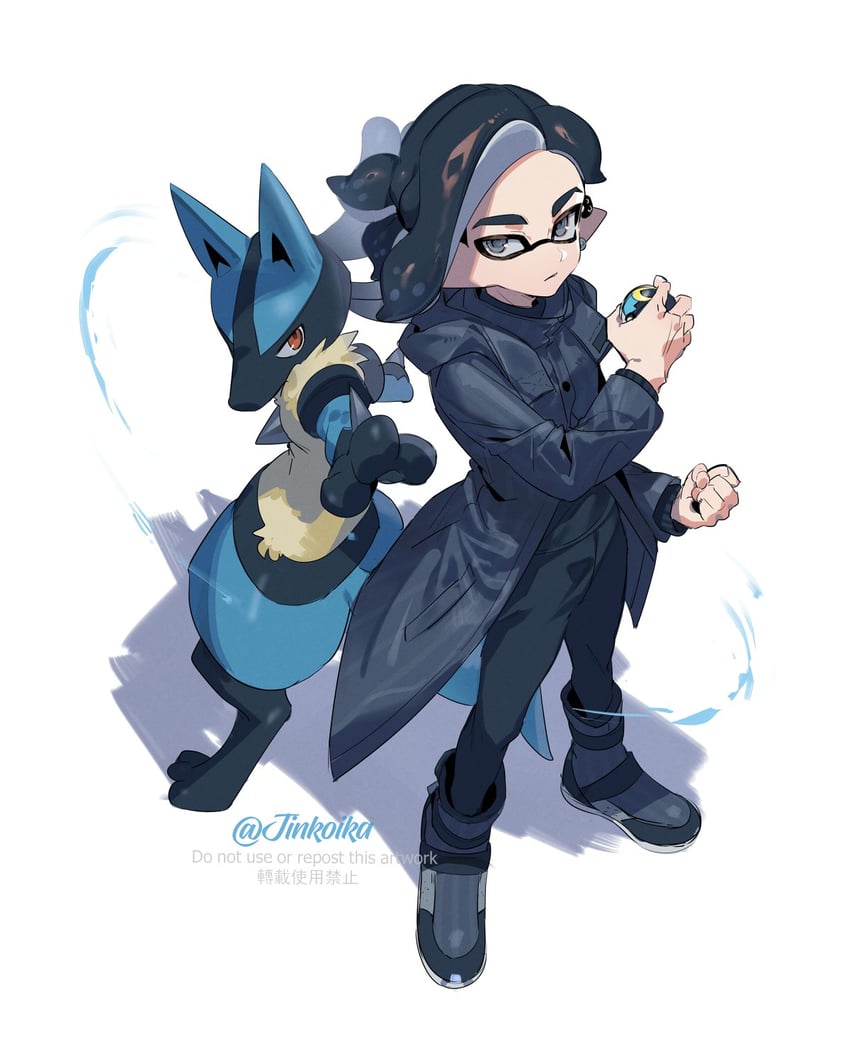 inkling player character, inkling boy, and lucario (pokemon and 2 more) drawn by jinkoika
