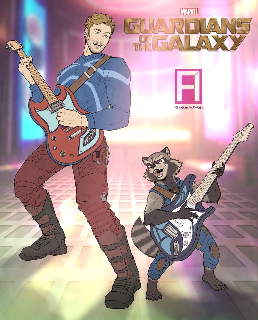 rocket raccoon, peter quill, and star-lord (marvel and 1 more) drawn by frank_humphrey