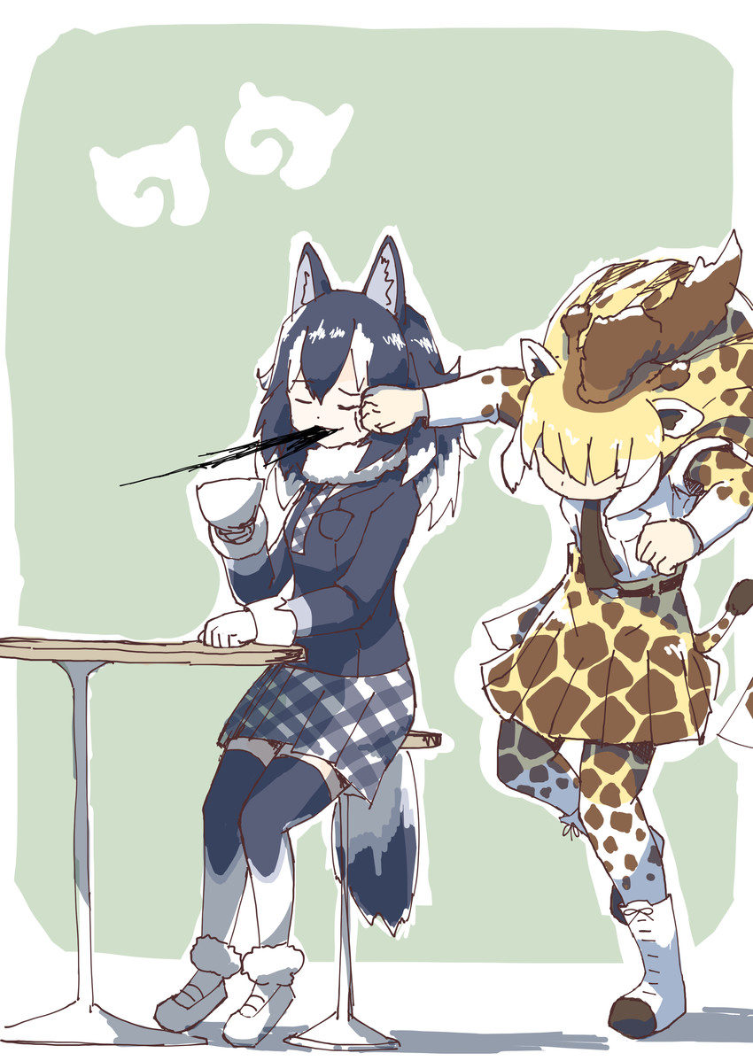 grey wolf and reticulated giraffe (kemono friends) drawn by uepon_(shimo_ponzu)