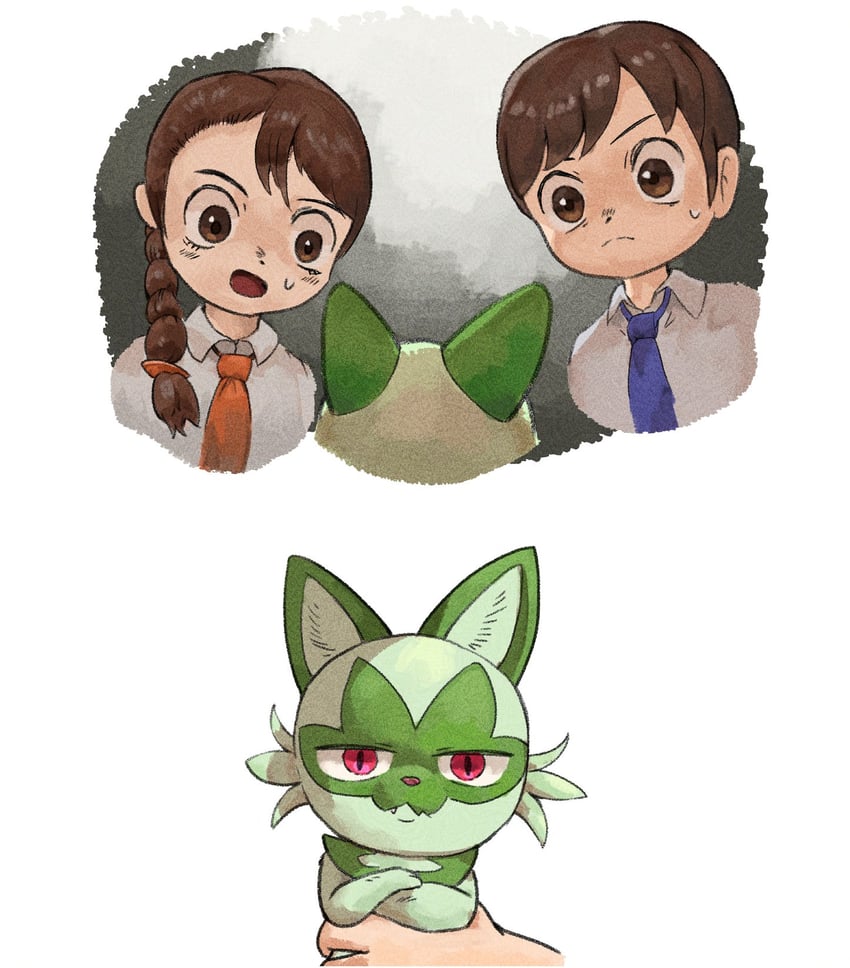 juliana, florian, and sprigatito (pokemon and 1 more) drawn by pepper_gecko72