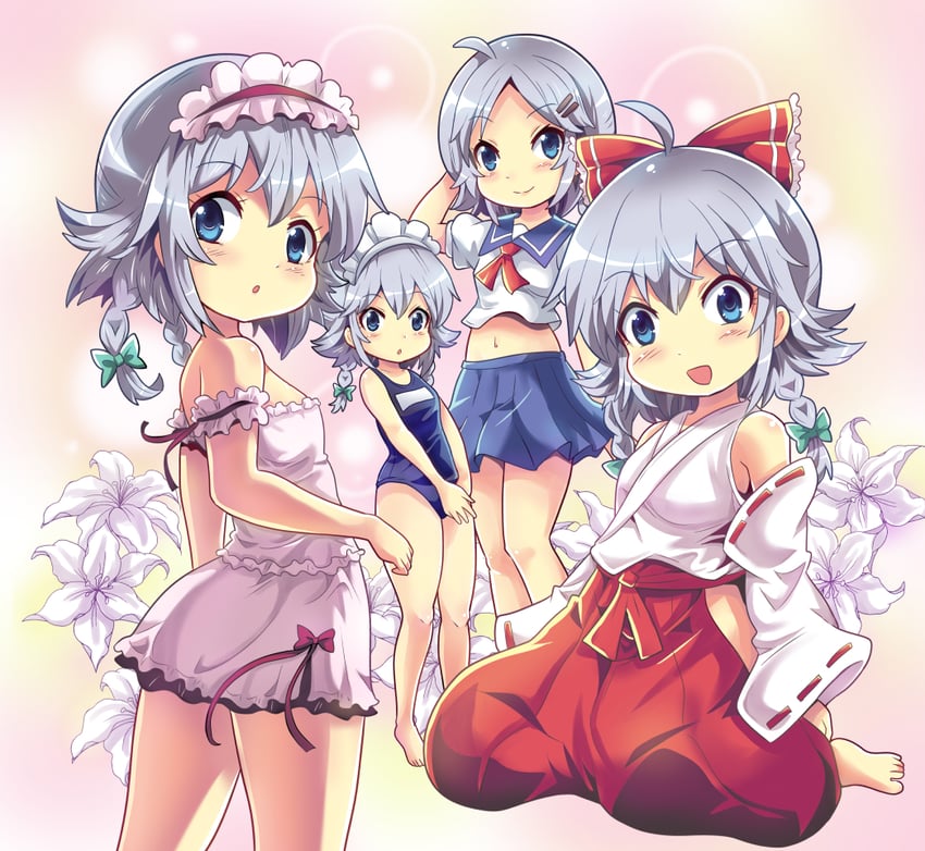 hakurei reimu and izayoi sakuya (touhou) drawn by colonel_aki