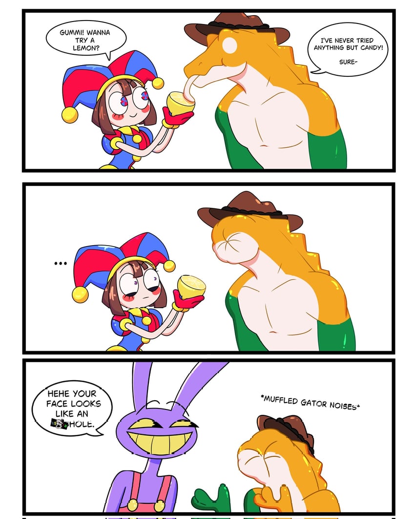 pomni, jax, and gummigoo (the amazing digital circus) drawn by cougar_macdowal