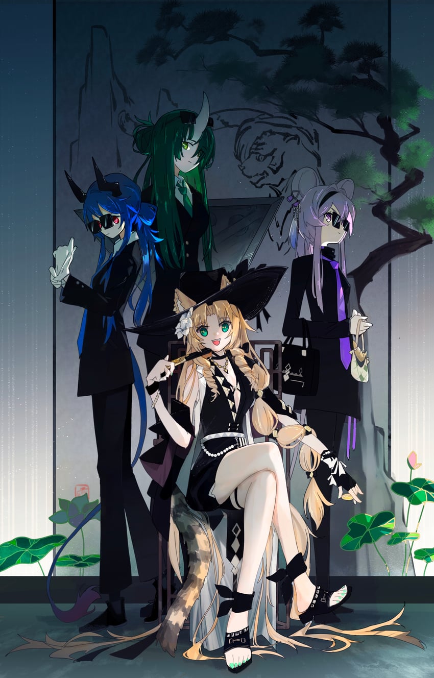 ch'en, hoshiguma, swire, lin, and swire the elegant wit (arknights) drawn by losia