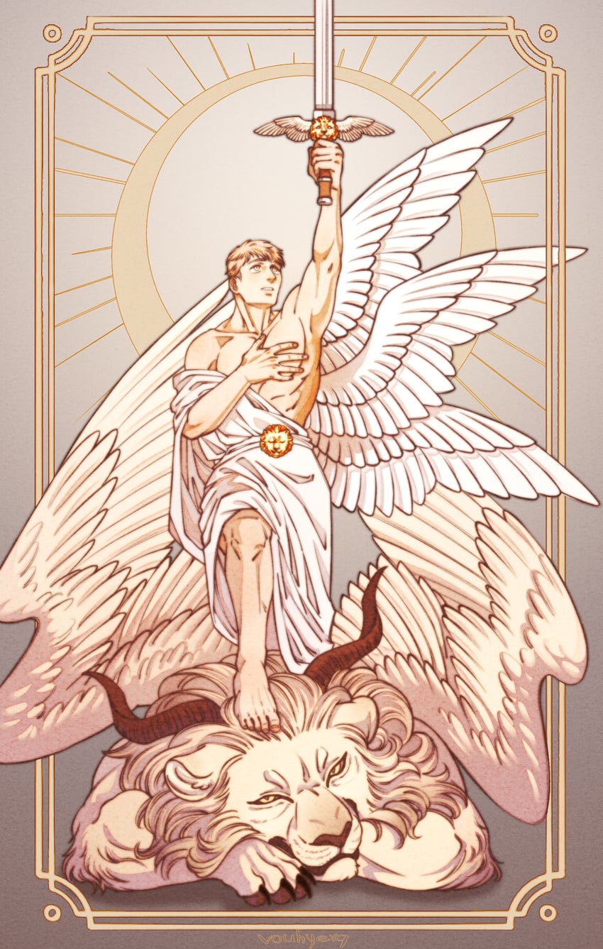 laios touden and winged lion (dungeon meshi) drawn by vouhyerq