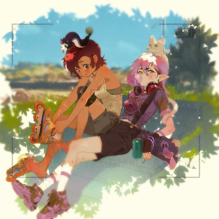 luz noceda, amity blight, ghost, and stringbean (the owl house) drawn by kuma20151225