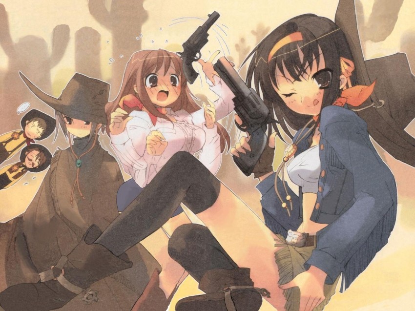 suzumiya haruhi, nagato yuki, asahina mikuru, kyon, and koizumi itsuki (suzumiya haruhi no yuuutsu) drawn by ito_noizi