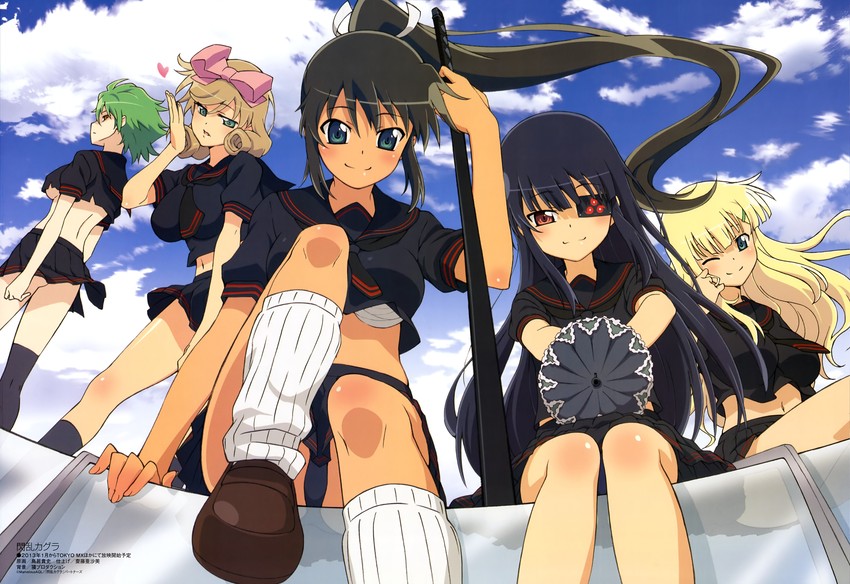 hikage, homura, yomi, haruka, and mirai (senran kagura and 2 more) drawn by torii_takafumi