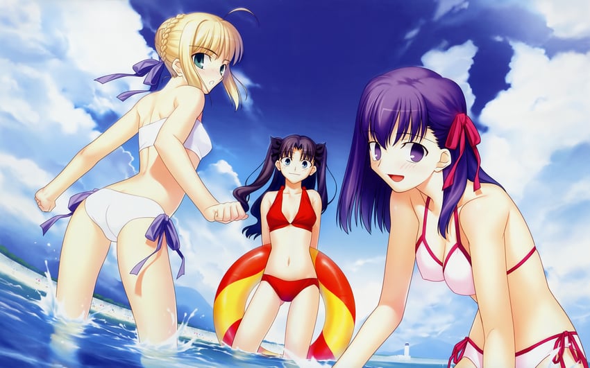 artoria pendragon, saber, tohsaka rin, and matou sakura (fate and 1 more) drawn by takeuchi_takashi
