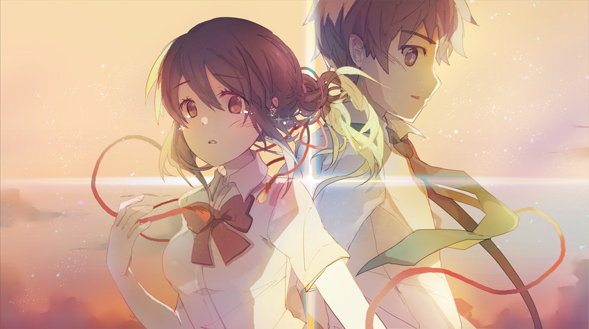 miyamizu mitsuha and tachibana taki (kimi no na wa.) drawn by mao_xiaozha_(rumiechen)