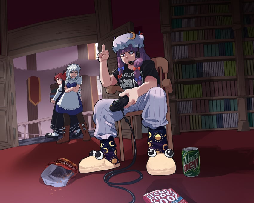 izayoi sakuya, patchouli knowledge, and koakuma (touhou and 3 more) drawn by delatoid