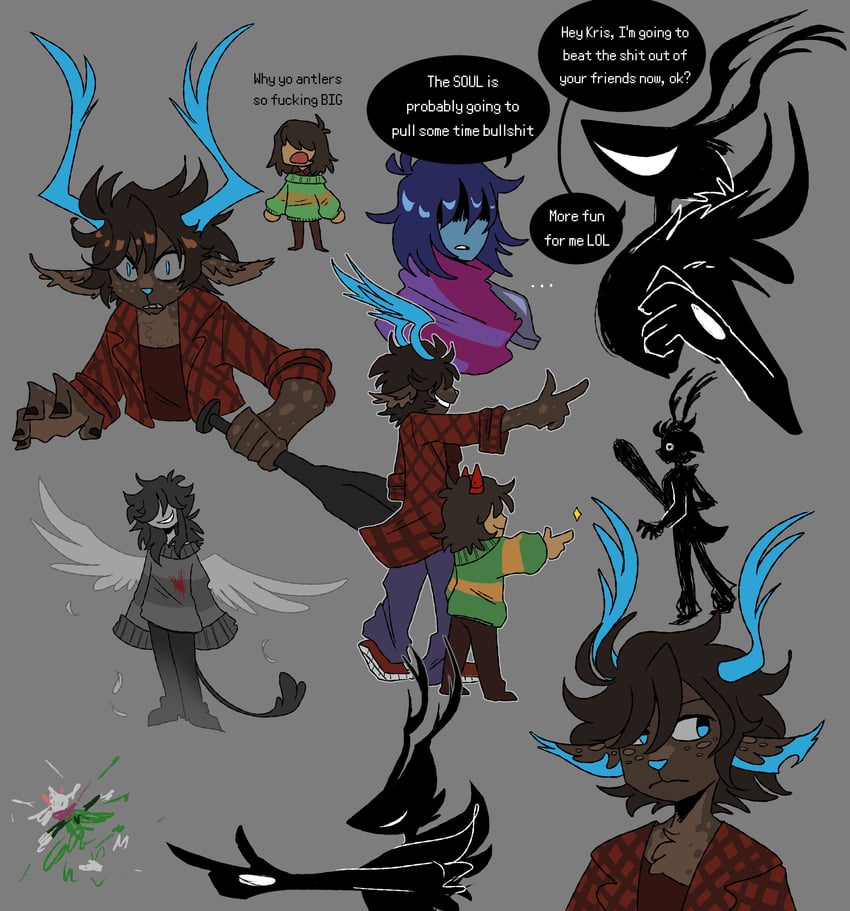kris, ralsei, roaring knight, and december holiday (deltarune) drawn by moonpaw17