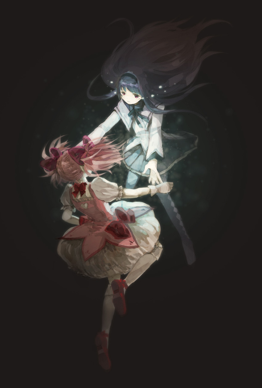 akemi homura and kaname madoka (mahou shoujo madoka magica) drawn by champi