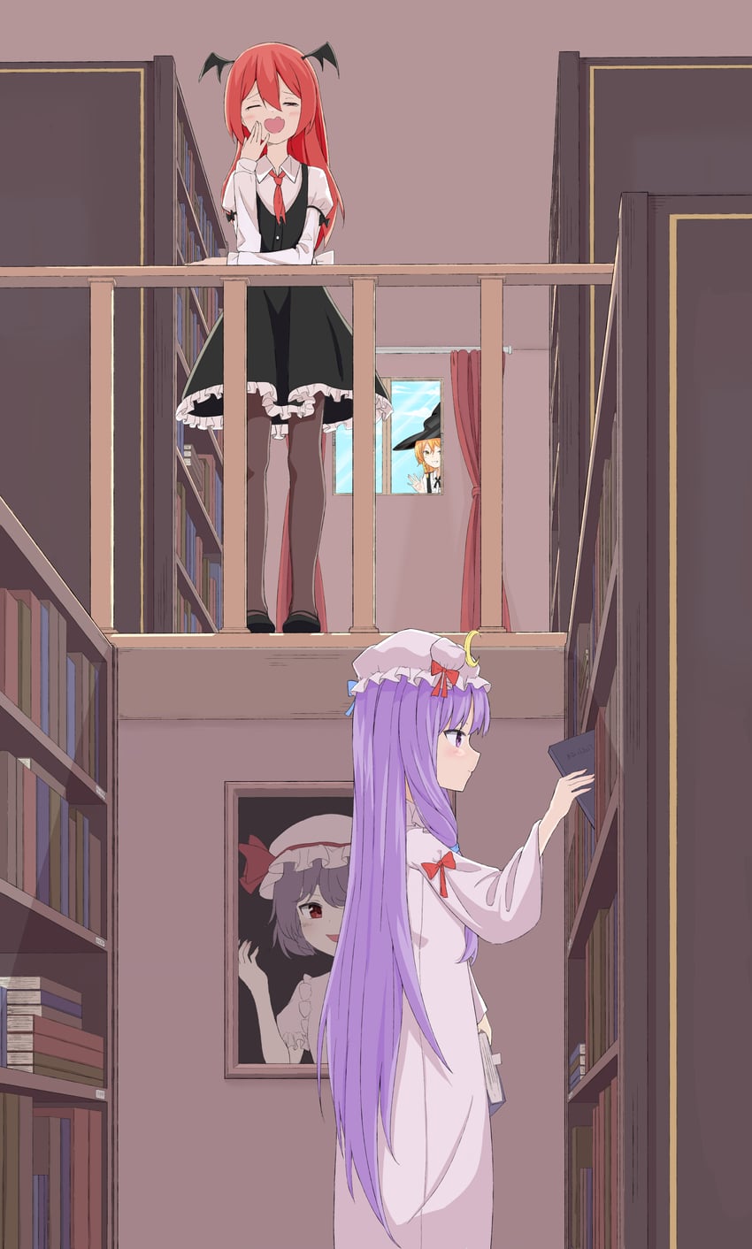 kirisame marisa, remilia scarlet, patchouli knowledge, and koakuma (touhou) drawn by aqoot