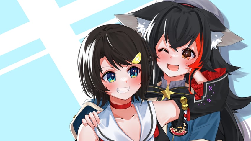 ookami mio and oozora subaru (hololive) drawn by daichi_(daichi_catcat)