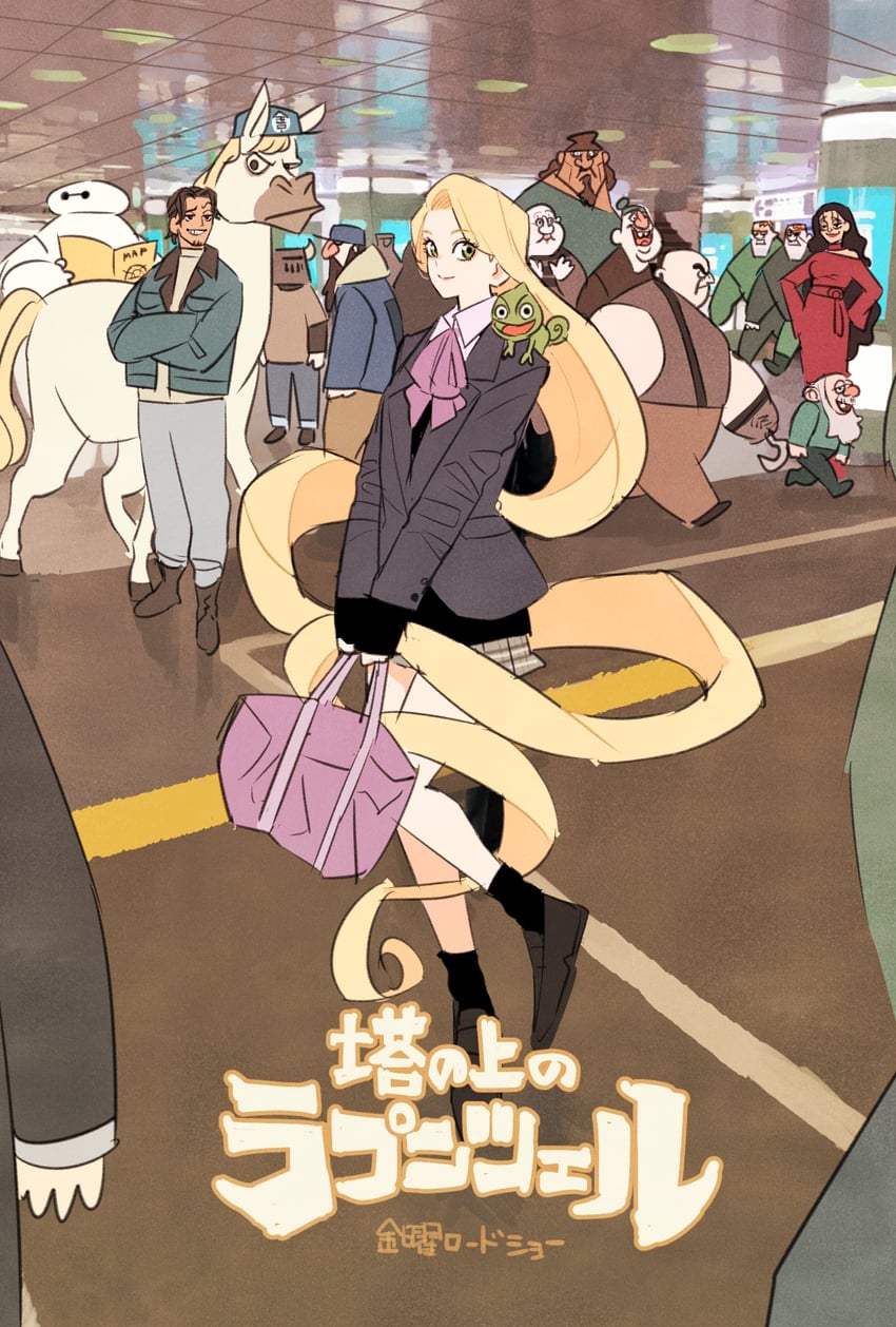 rapunzel, baymax, flynn rider, pascal, mother gothel, and 10 more (tangled and 1 more) drawn by takeuchi_ryousuke