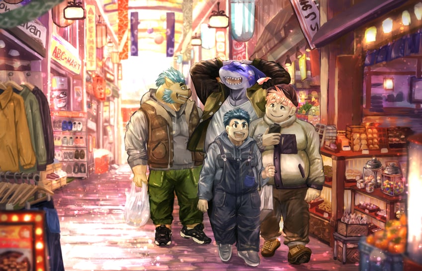 ganglie, typhon, ebisu, and anamori eita (tokyo afterschool summoners) drawn by tor@