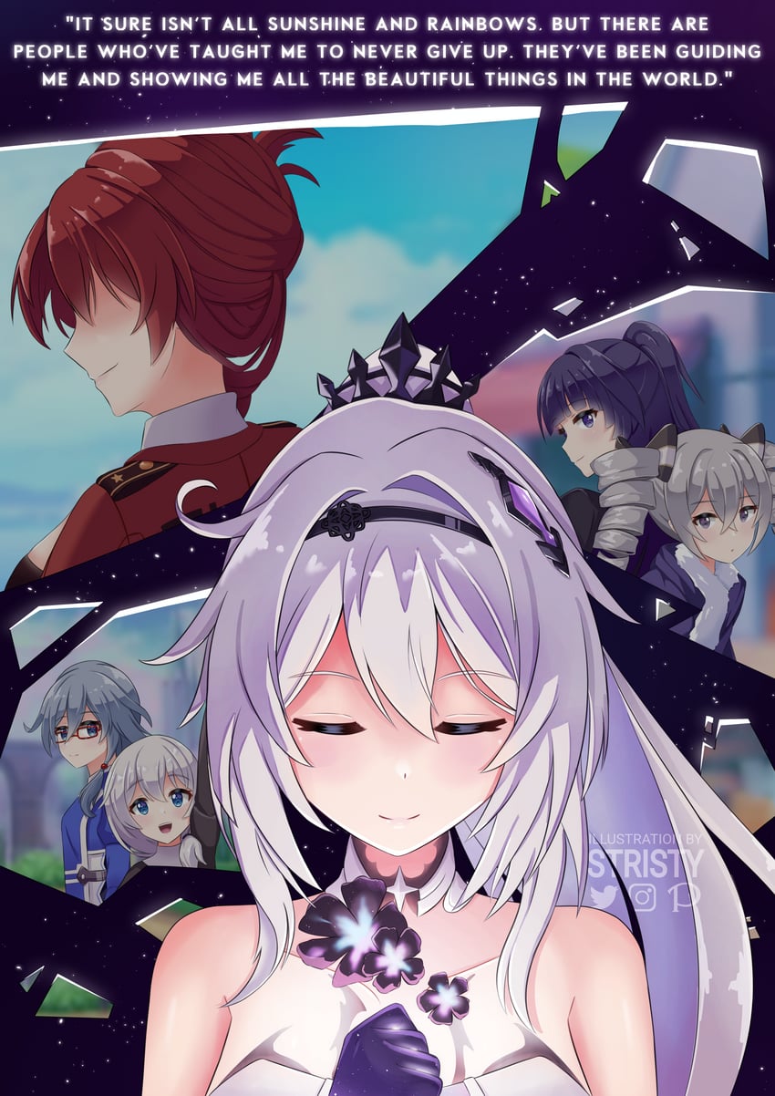 kiana kaslana, raiden mei, fu hua, bronya zaychik, theresa apocalypse, and 1 more (honkai and 1 more) drawn by stristy_(restristy)