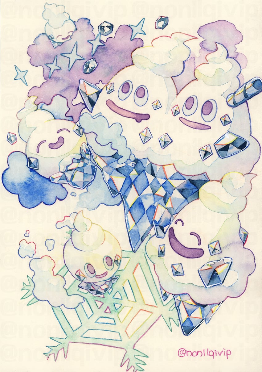 vanillite, vanilluxe, and vanillish (pokemon) drawn by yamanashi_taiki