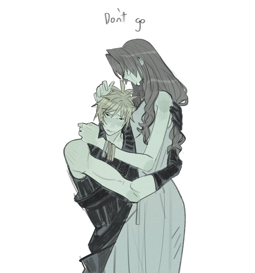 cloud strife and aerith gainsborough (final fantasy and 4 more) drawn by mmmckayyy