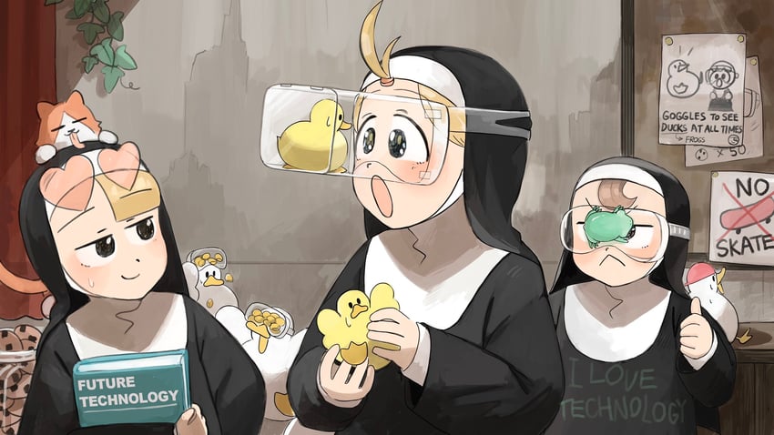 clumsy nun, froggy nun, and spicy nun (little nuns) drawn by diva_(hyxpk)