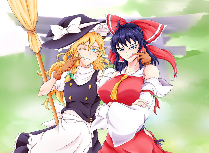 hakurei reimu and kirisame marisa (touhou) drawn by xian_gu