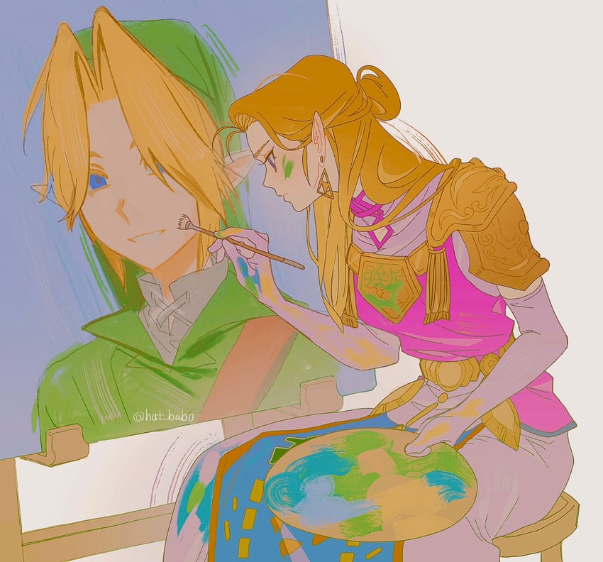 link and princess zelda (the legend of zelda and 1 more) drawn by hat_babo