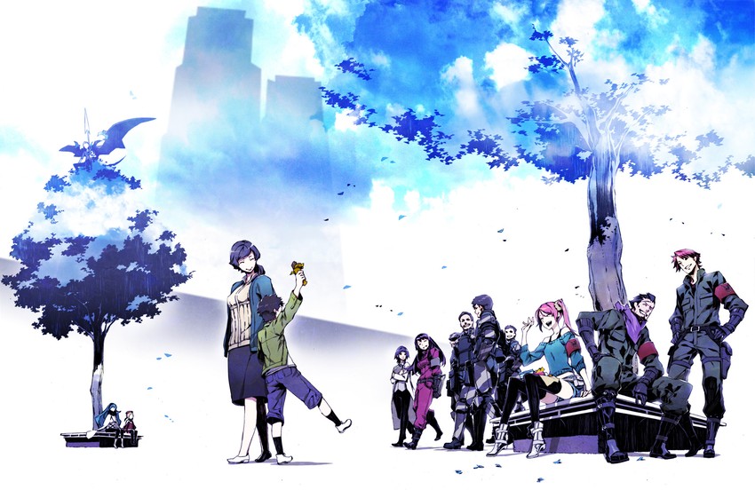 emel, unose aoi, aitelle, genji gatou, and takehaya (7th dragon and 1 more) drawn by miwa_shirow