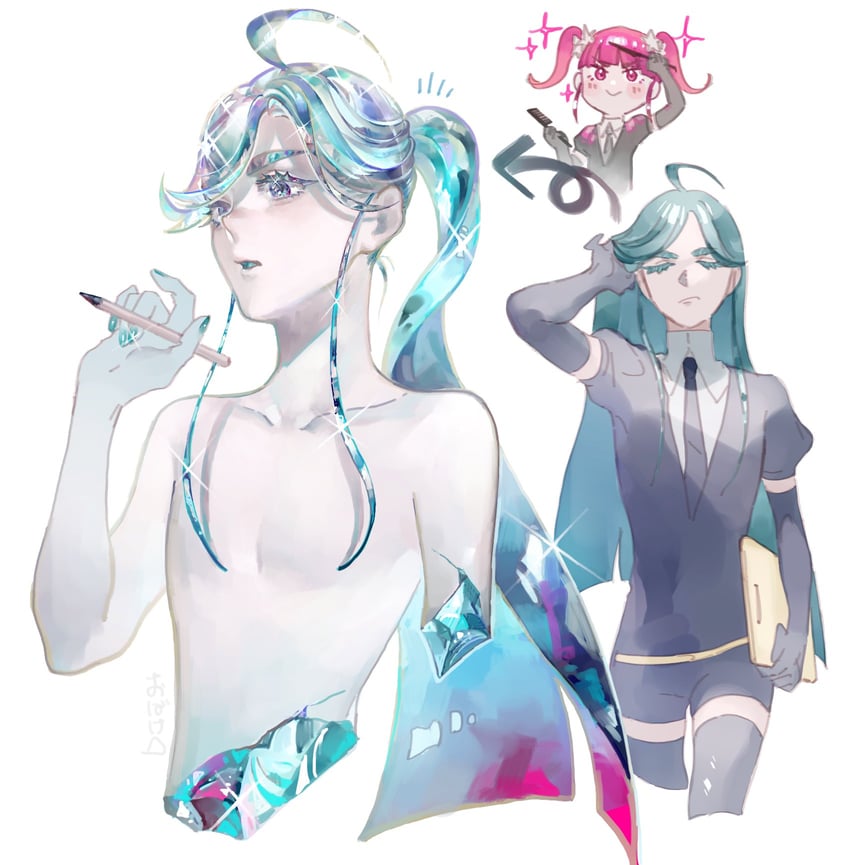 alexandrite and red beryl (houseki no kuni) drawn by ghost_to_human