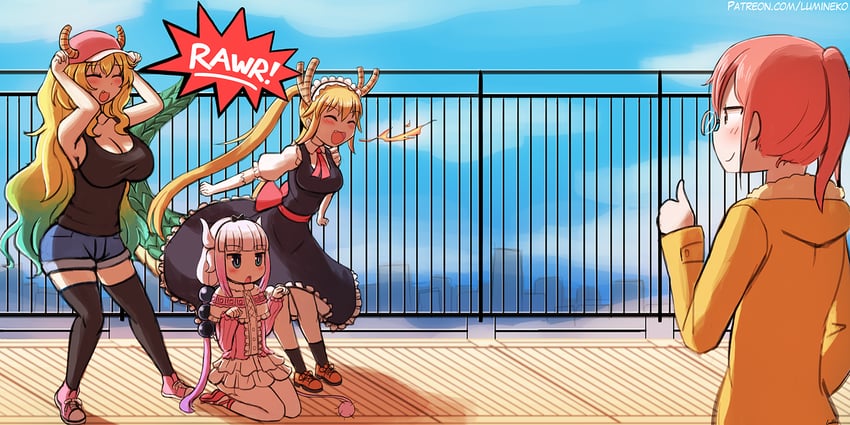 kanna kamui, tohru, lucoa, and kobayashi (kobayashi-san chi no maidragon) drawn by lumineko