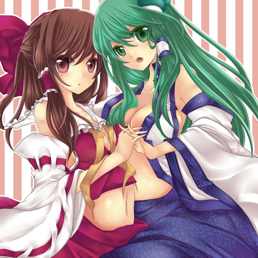 hakurei reimu and kochiya sanae (touhou) drawn by rimu_(kingyo_origin)
