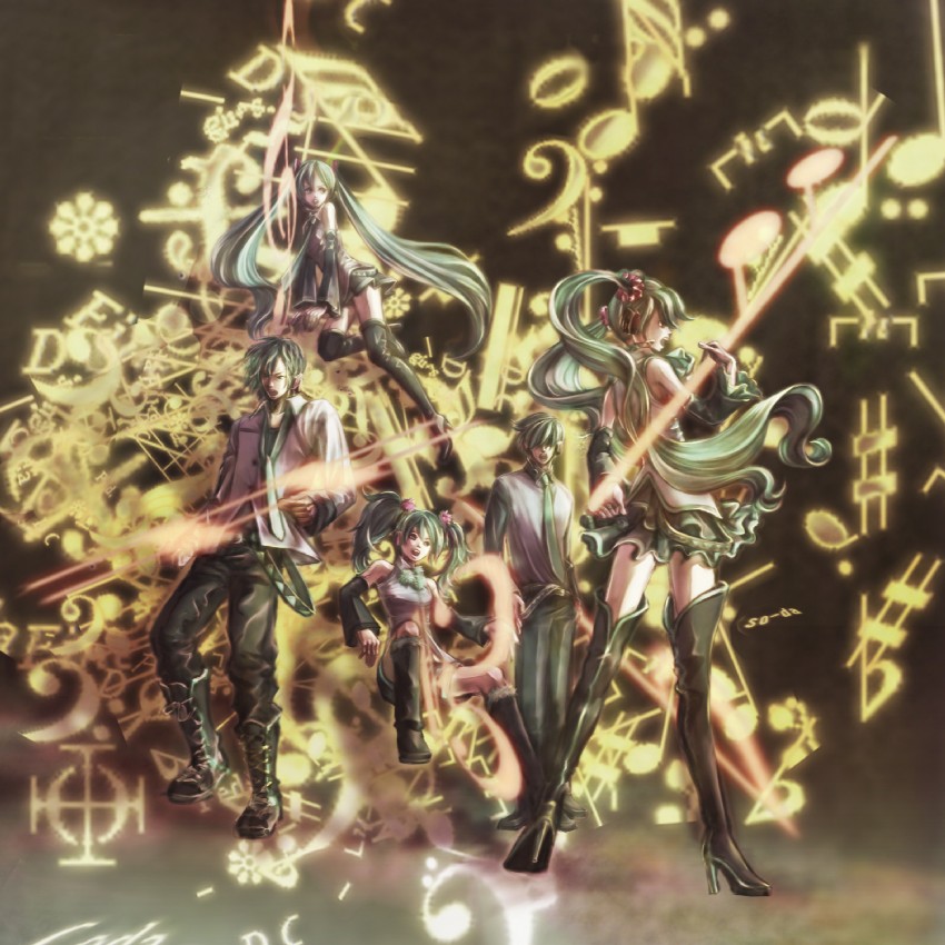 hatsune miku and hatsune mikuo (vocaloid) drawn by so-da