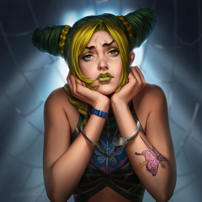 kujo jolyne (jojo no kimyou na bouken and 1 more) drawn by rakavka