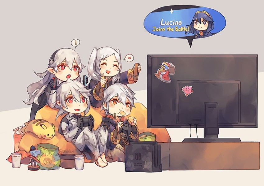 pikachu, kirby, lucina, female corrin, female robin, and 4 more (pokemon and 5 more) drawn by anocurry