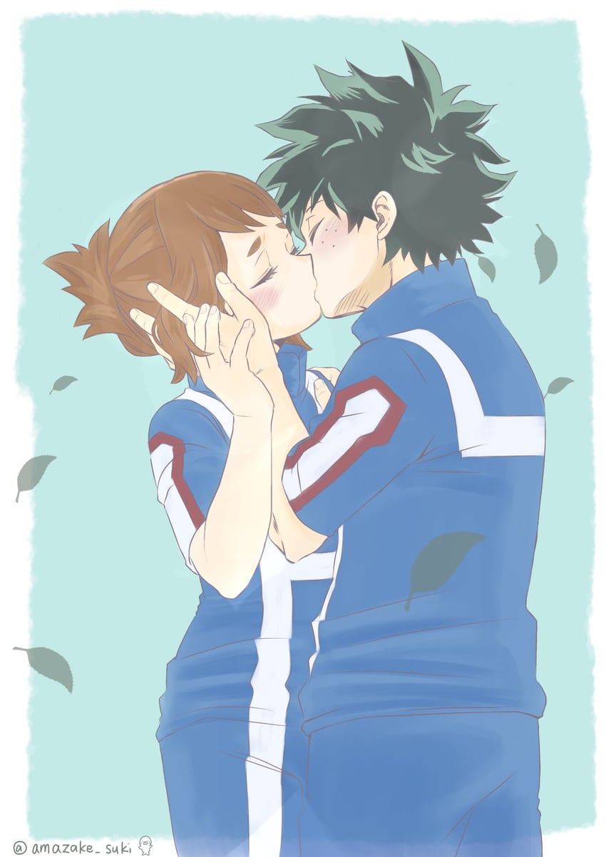 midoriya izuku and uraraka ochaco (boku no hero academia) drawn by amazake_suki