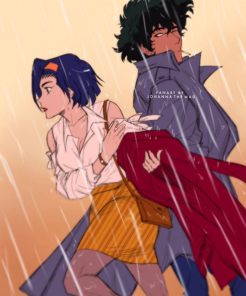 faye valentine and spike spiegel (cowboy bebop) drawn by johannathemad