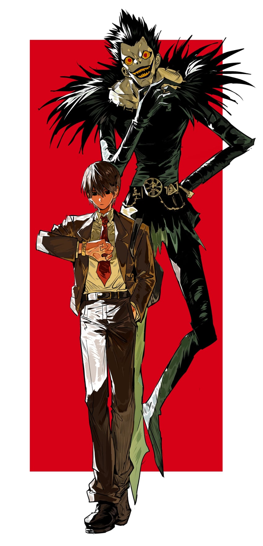 yagami light and ryuk (death note) drawn by xi_luo_an_ya