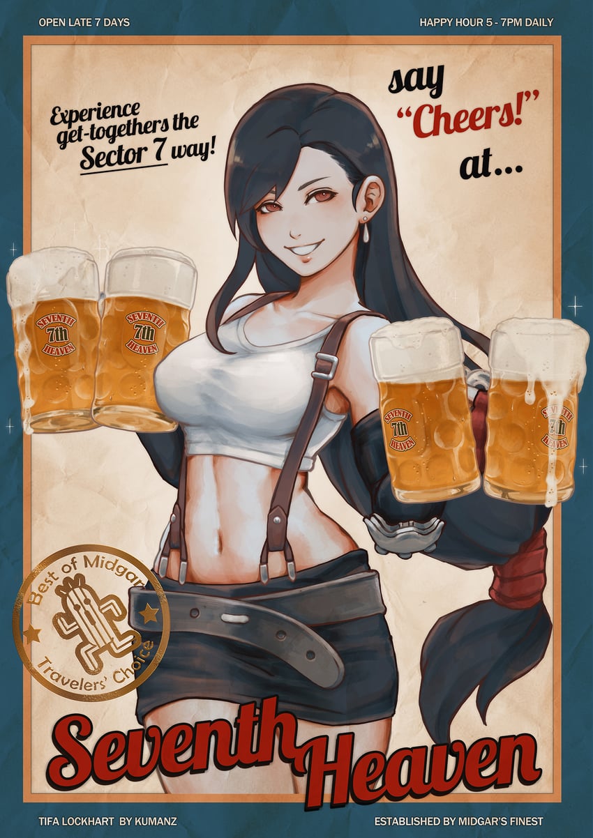 tifa lockhart and sabotender (final fantasy and 1 more) drawn by kumanz