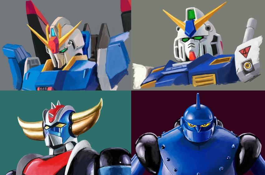 zeta gundam, gundam alex, grendizer, and tetsujin 28 (gundam and 5 more) drawn by mui_(muilog3)
