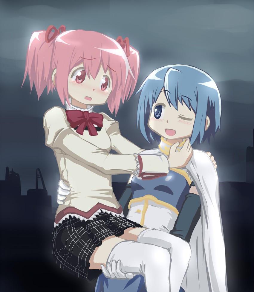 kaname madoka and miki sayaka (mahou shoujo madoka magica) drawn by hangaku