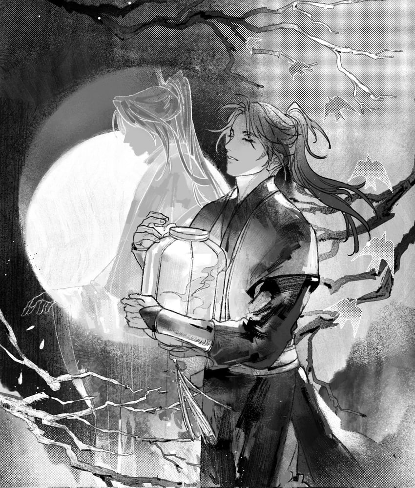 chu wanning and mo ran (erha he ta de bai mao shizun) drawn by losu