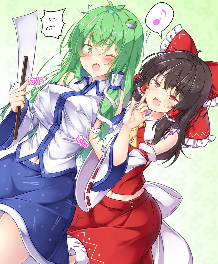 hakurei reimu and kochiya sanae (touhou) drawn by aka_tawashi