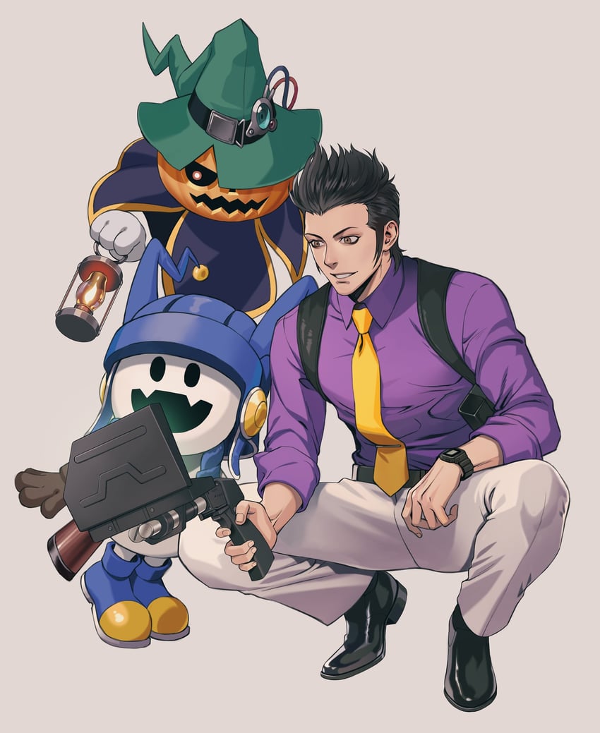 jack frost, pyro jack, and kuzunoha kyouji (devil summoner) drawn by yorita_(kick_knock)