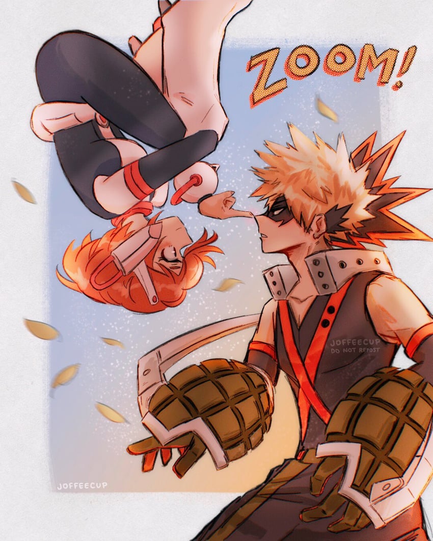 uraraka ochaco and bakugou katsuki (boku no hero academia) drawn by joffeecup