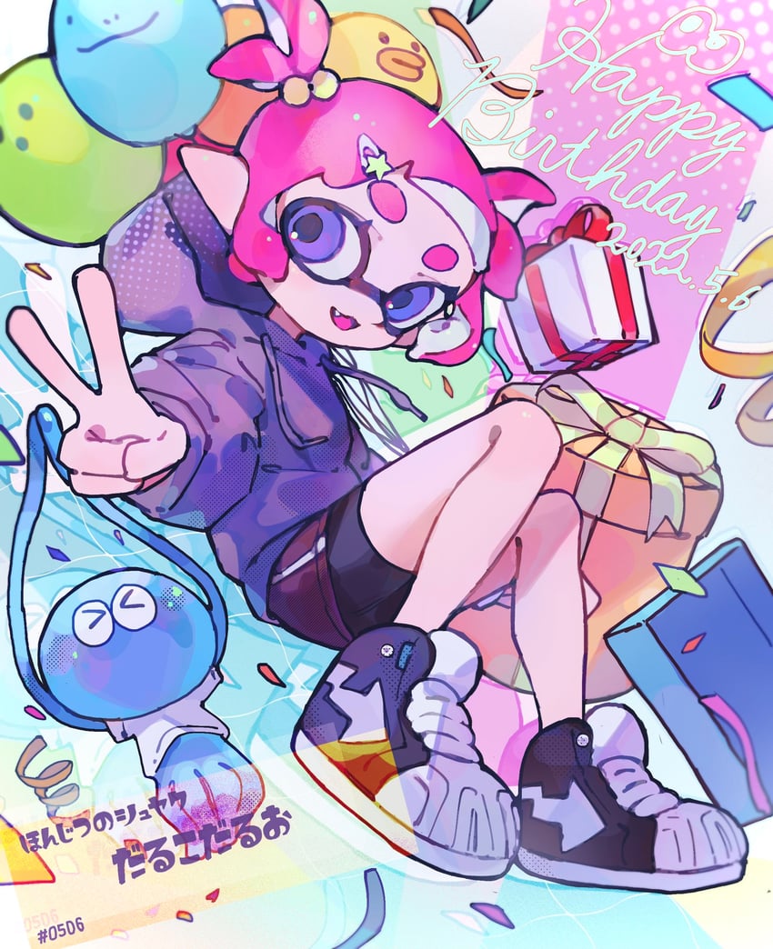 inkling player character, inkling girl, and jellyfish (splatoon) drawn by miruko_(mt423324bchoco)