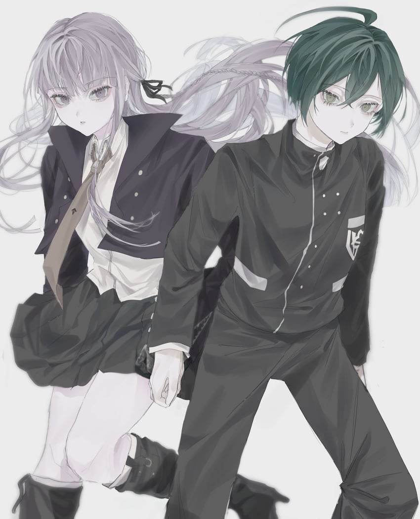 saihara shuichi and kirigiri kyoko (danganronpa and 2 more) drawn by myeoya