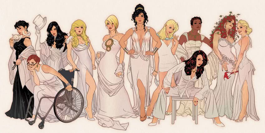 harley quinn, wonder woman, supergirl, power girl, poison ivy, and 7 more (dc comics) drawn by adam_hughes