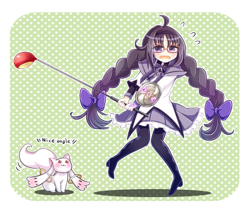 akemi homura and kyubey (mahou shoujo madoka magica) drawn by ankoku4649