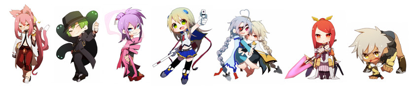noel vermillion, nu-13, tsubaki yayoi, lambda-11, hazama, and 4 more (blazblue and 1 more) drawn by yoshisawa