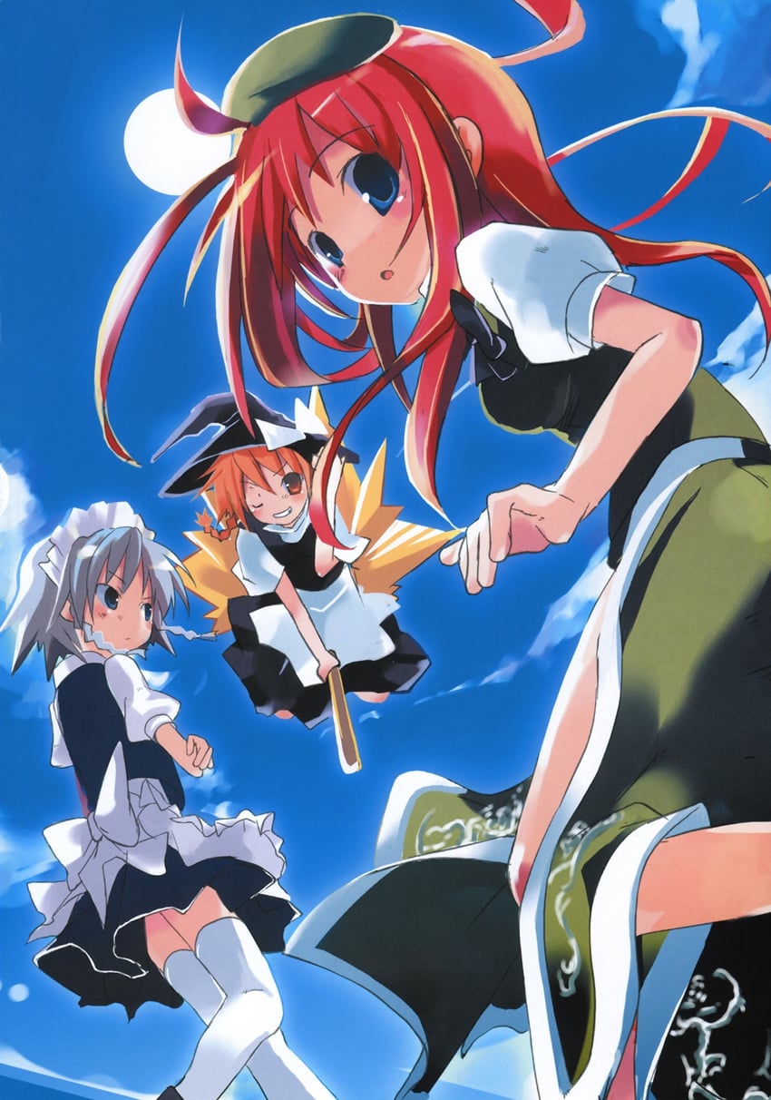 kirisame marisa, izayoi sakuya, and hong meiling (touhou) drawn by takashina_masato