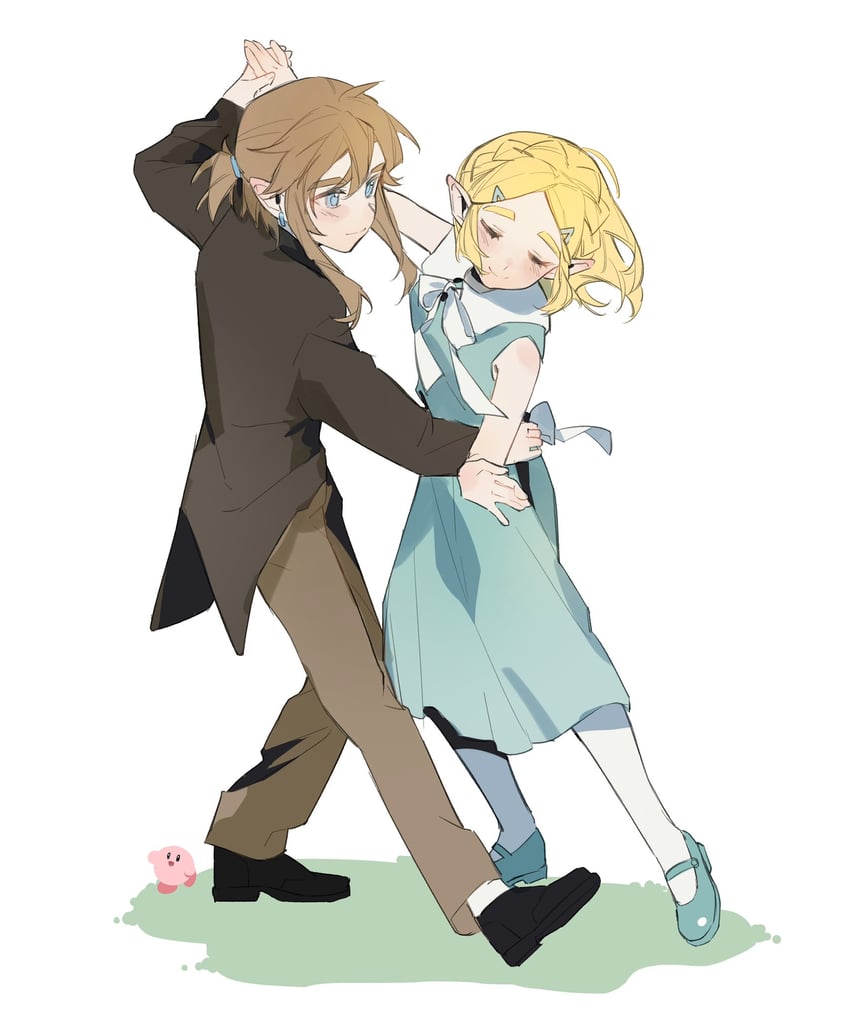link, princess zelda, and kirby (the legend of zelda and 2 more) drawn by yumiyumo3o